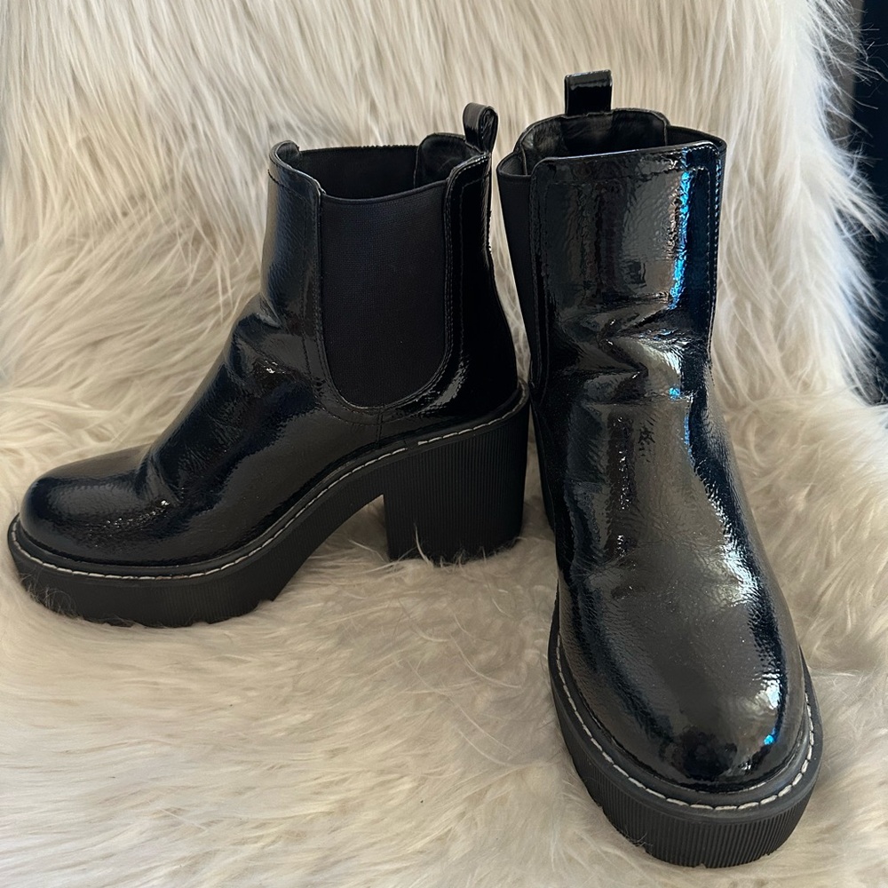 Shiny Black Ankle Boots
